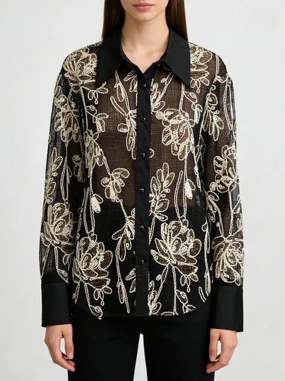 Embroidered Oversized Blouse (Black)