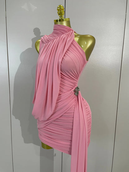 Off Shoulder Ruched Mesh Tassel Bodycon Dress