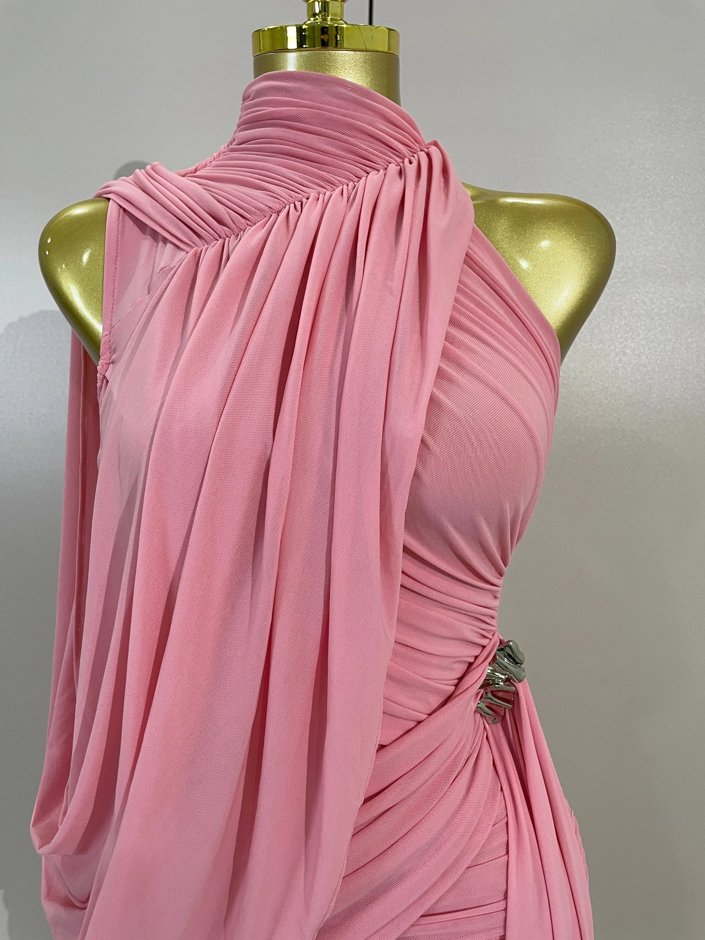 Off Shoulder Ruched Mesh Tassel Bodycon Dress