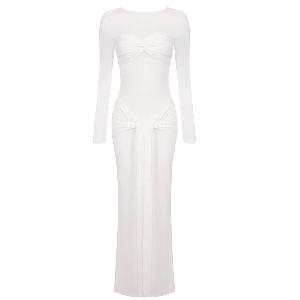 Diana Ruched Maxi Dress (Brown)